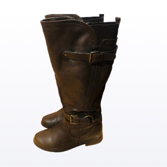 Call It Spring Size 7 Dark Chocolate Brown Knee High Full inside zipper Buckles - Picture 2 of 16